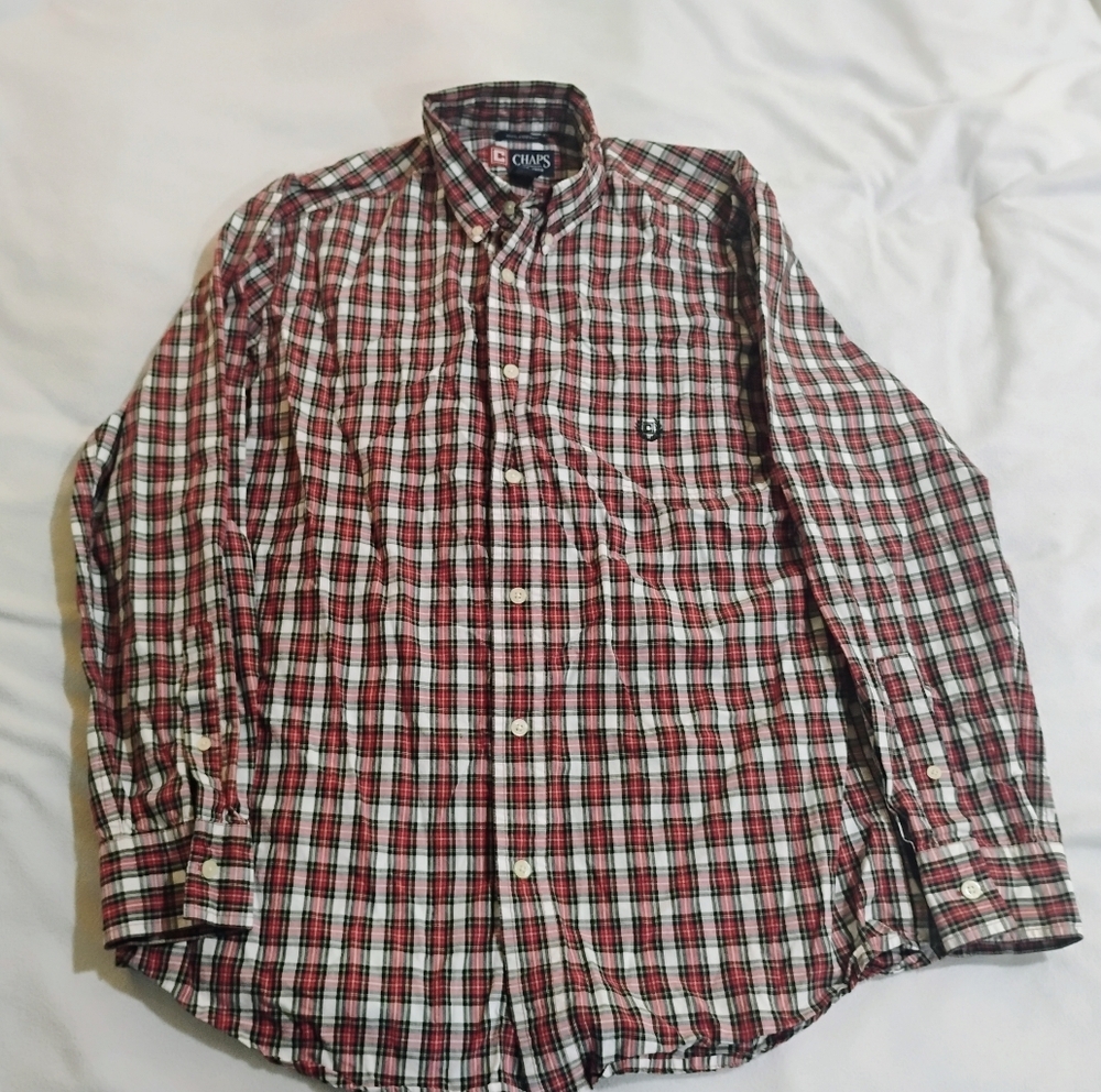 Chaps Red and White Plaid Button Down Shirt